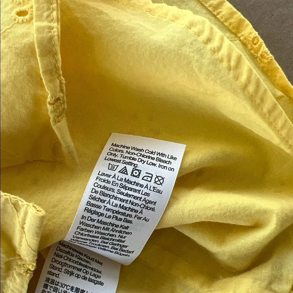 J. CREW yellow puff short sleeve eyelet button up cotton lined V-neck blouse L - Picture 8 of 10